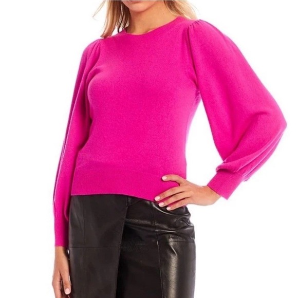 ANTONIO MELANI SWEATER 100% CASHMERE PUFF SLEEVE Ultra Pink SIZE S $149 NWOT - Picture 6 of 7